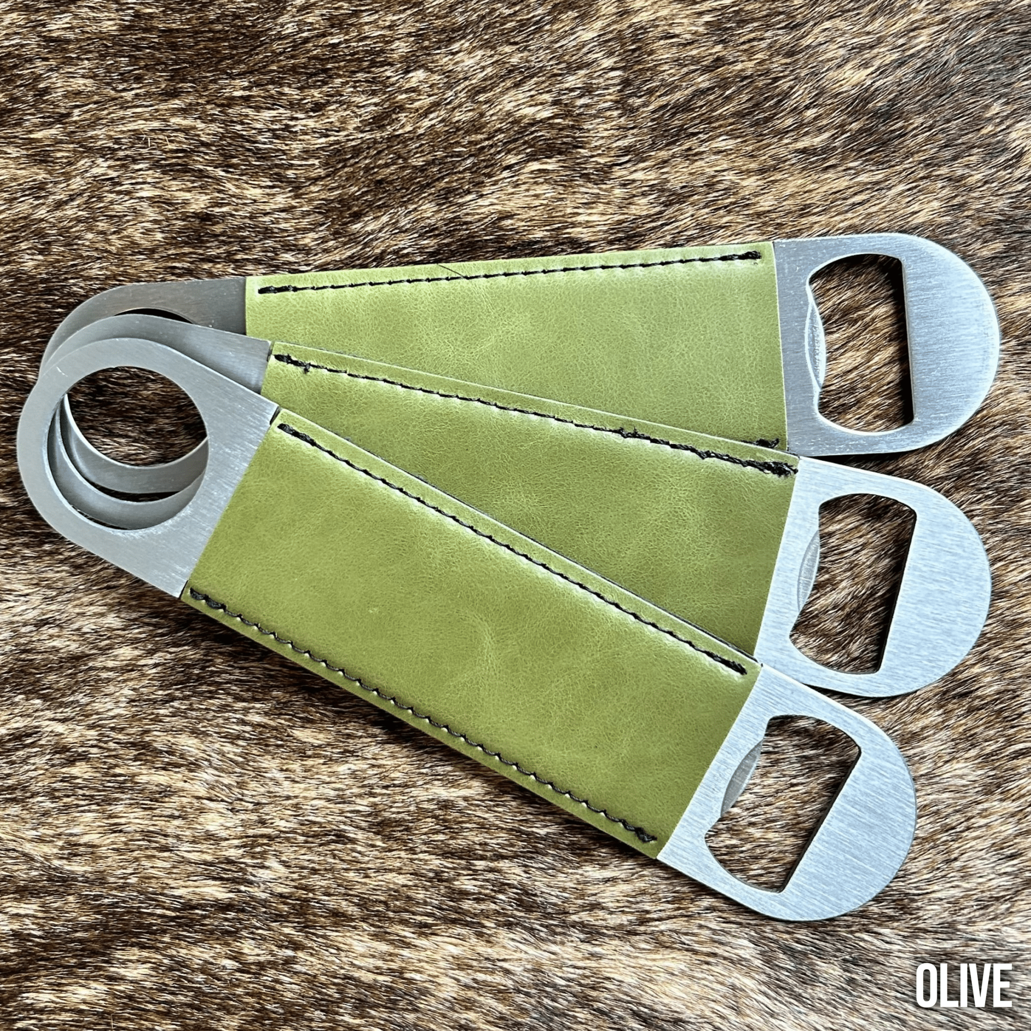 Olive Leatherette Bottle Opener