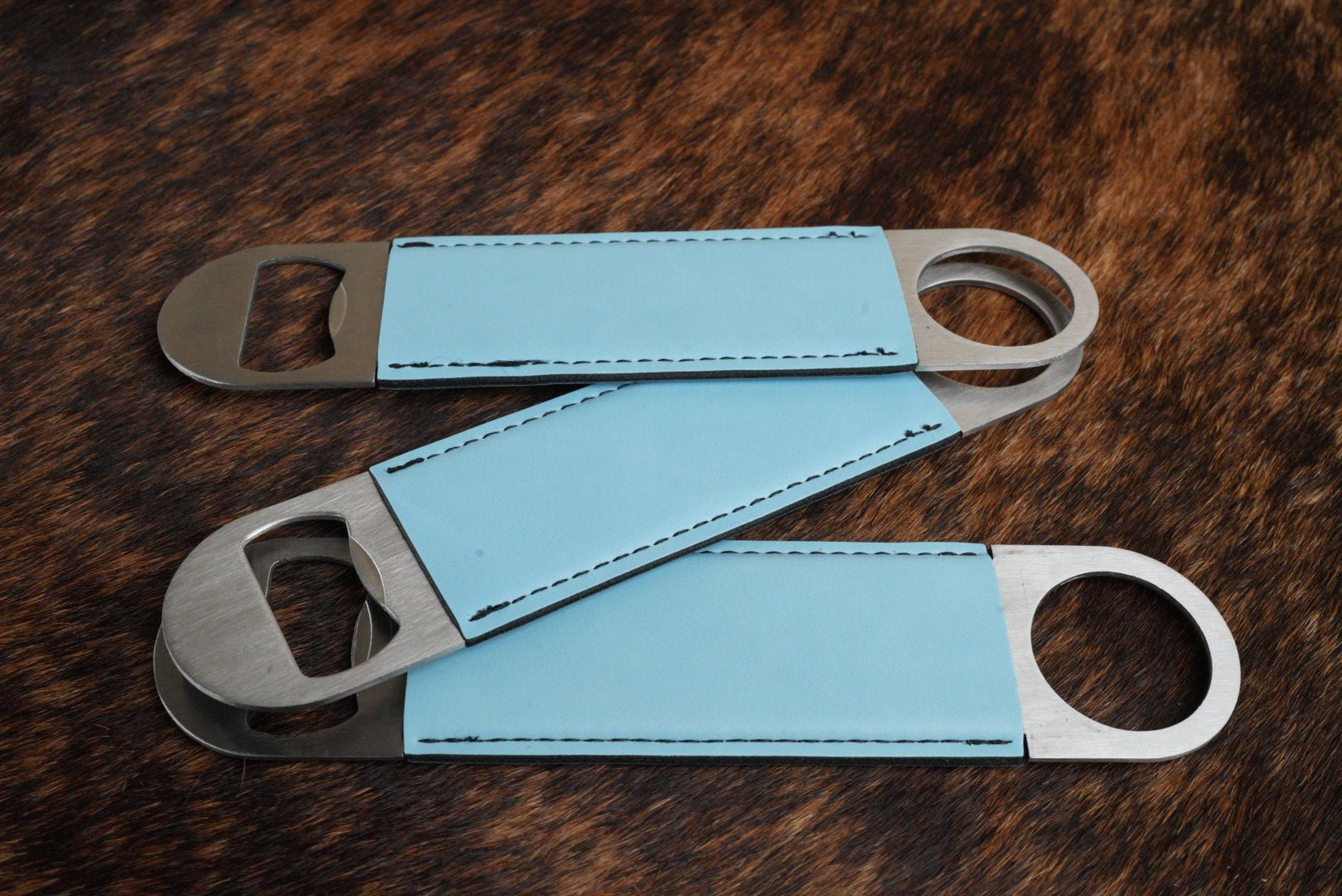 Light Blue Leatherette Bottle Opener