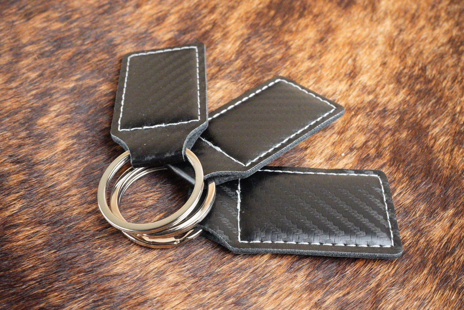 Black Carbon Fiber Leatherette Keychains