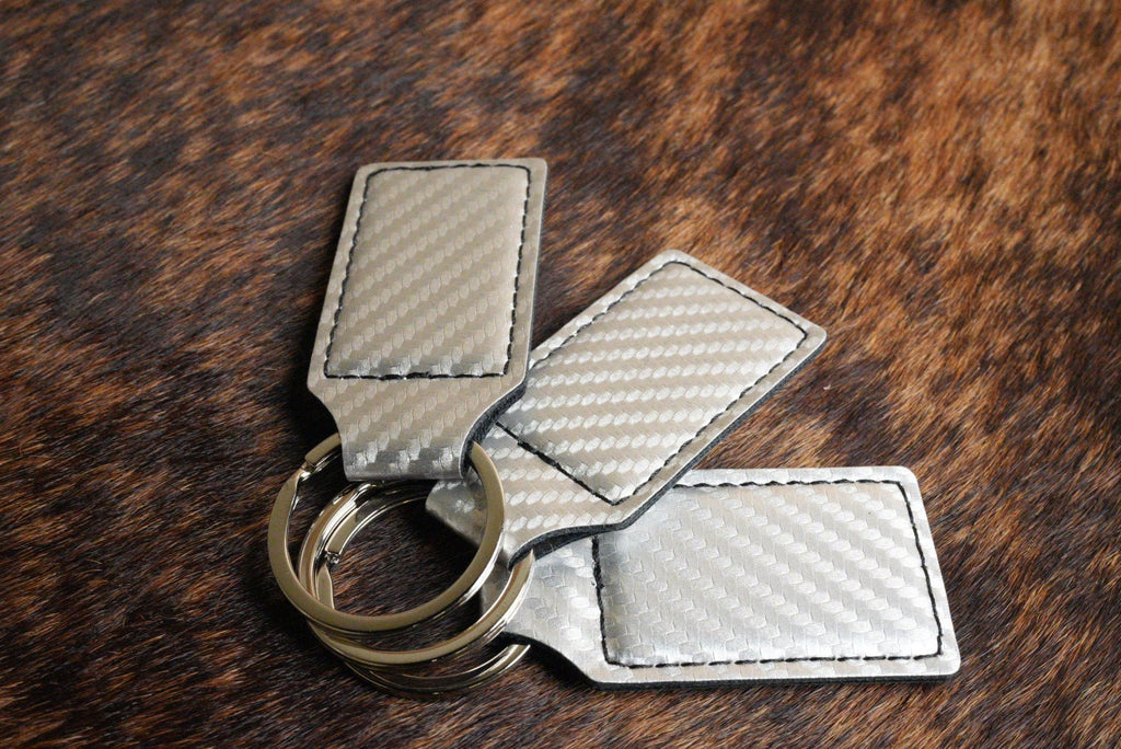 Silver Carbon Fiber Leatherette Keychains