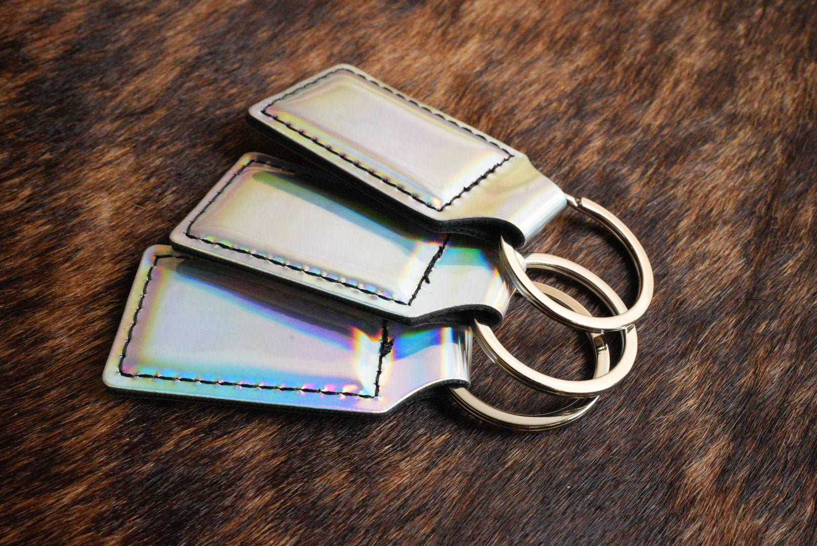 Shiny Holographic Leatherette Keychains