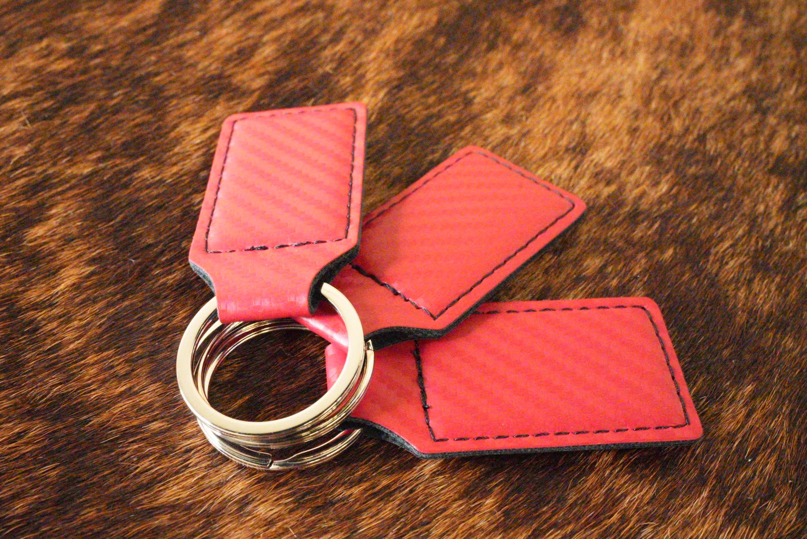 Red Carbon Fiber Leatherette Keychains