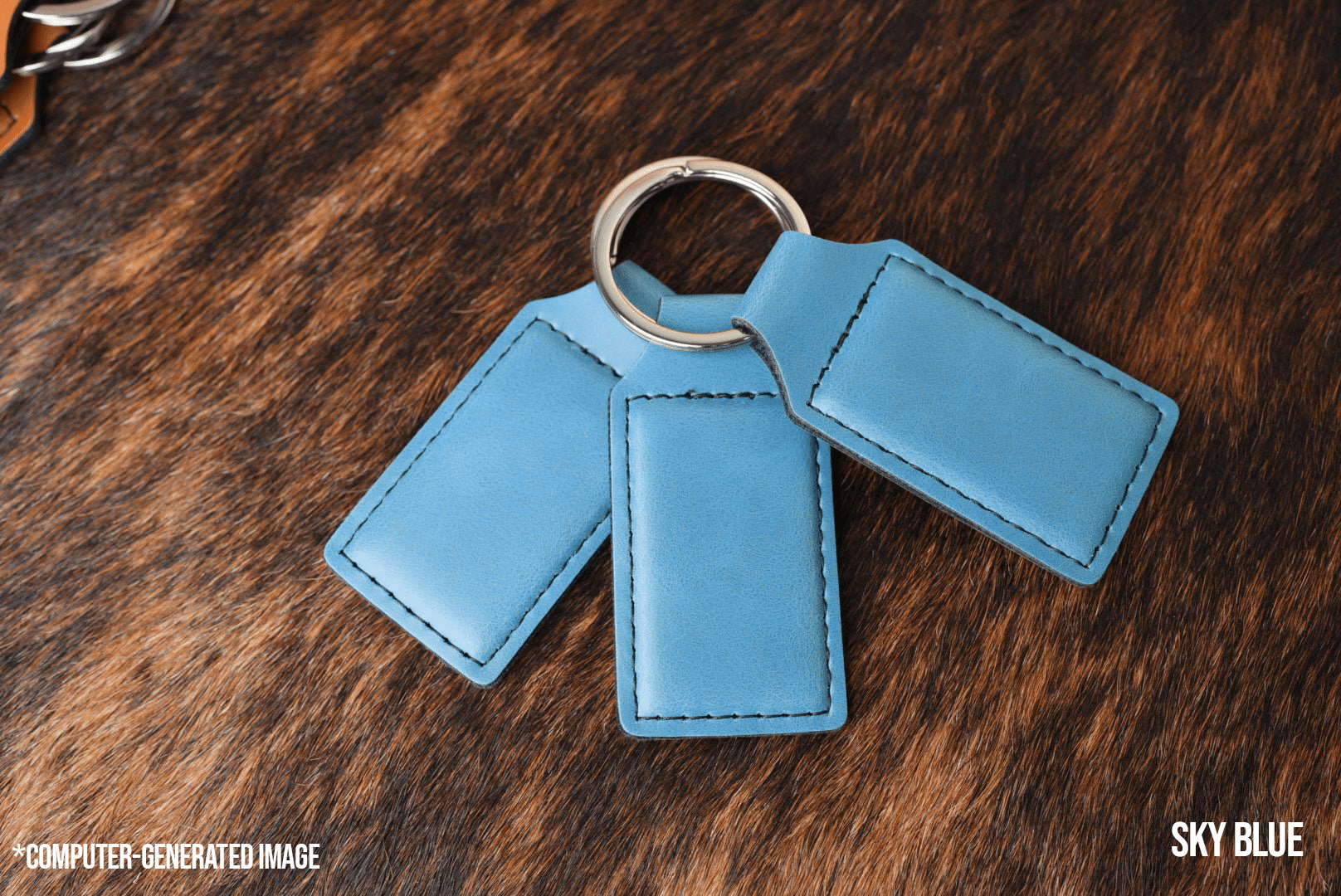 Sky Blue Leatherette Keychains