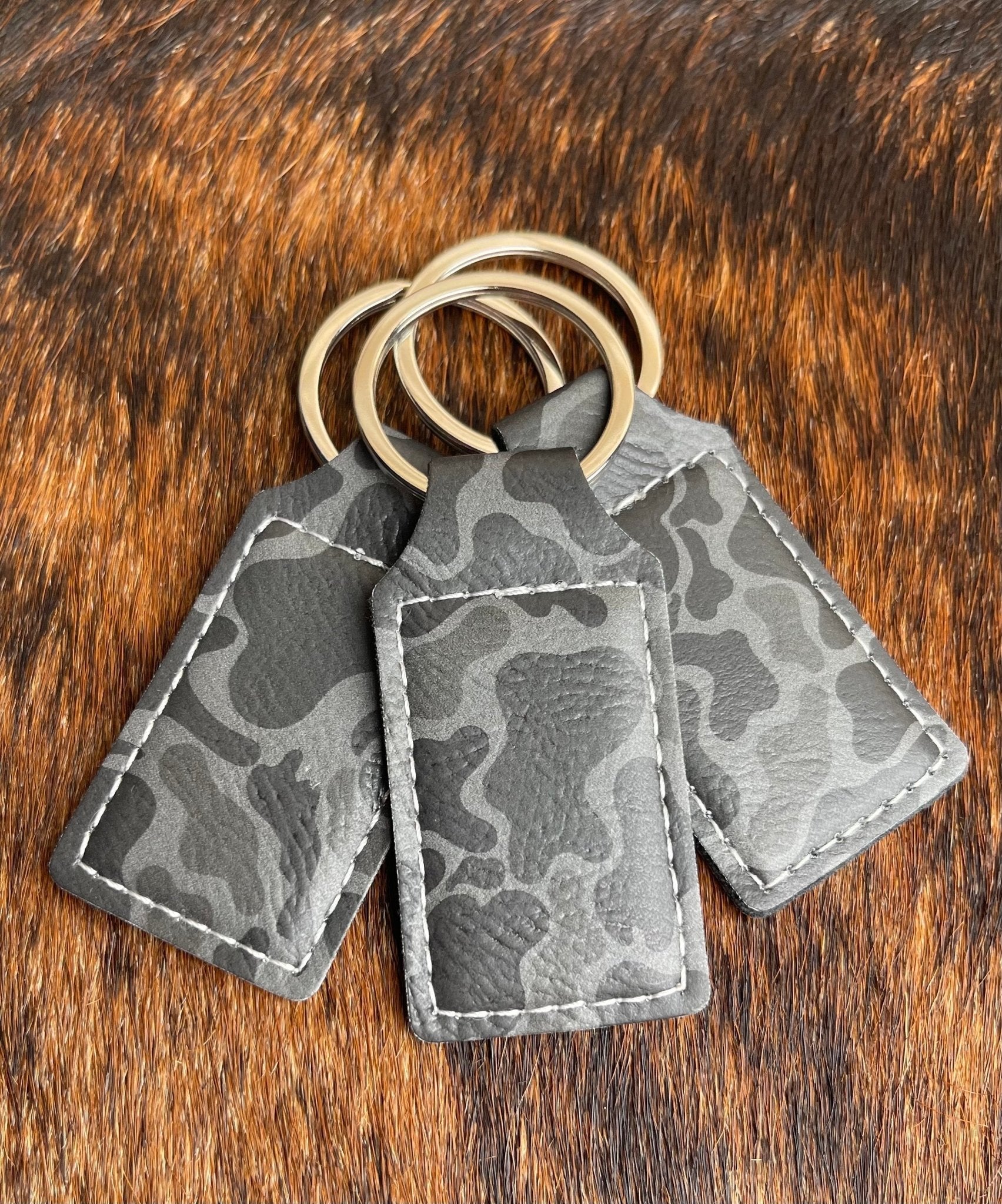 Grey Camo Leatherette Keychains